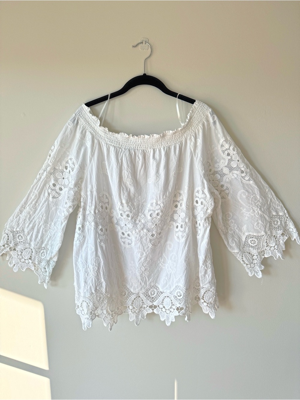 Chico's White Off-Shoulder Lace Eyelet Blouse